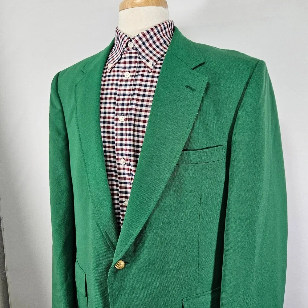 Stafford Men's Sport Coat Blazer Two Button Solid Green Poly Wool Size 46L